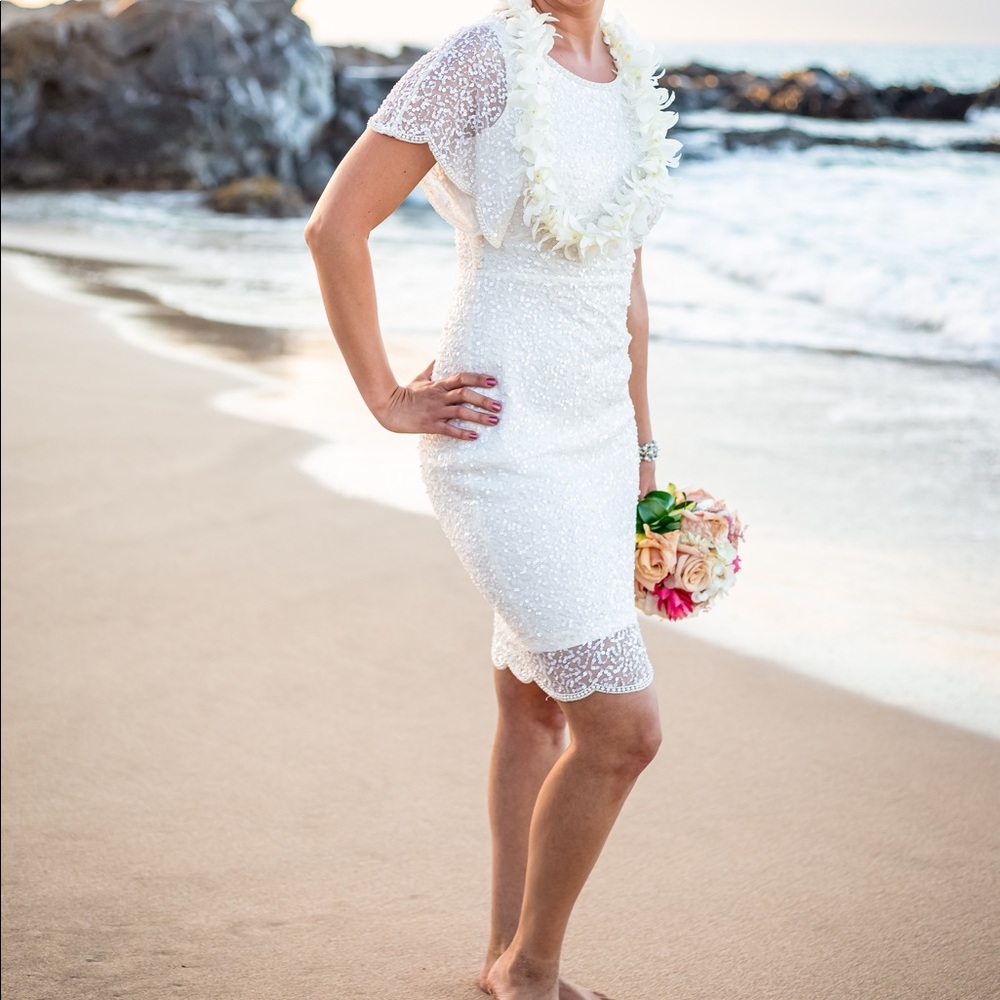 Adrianna Papell beaded flutter sleeve dress